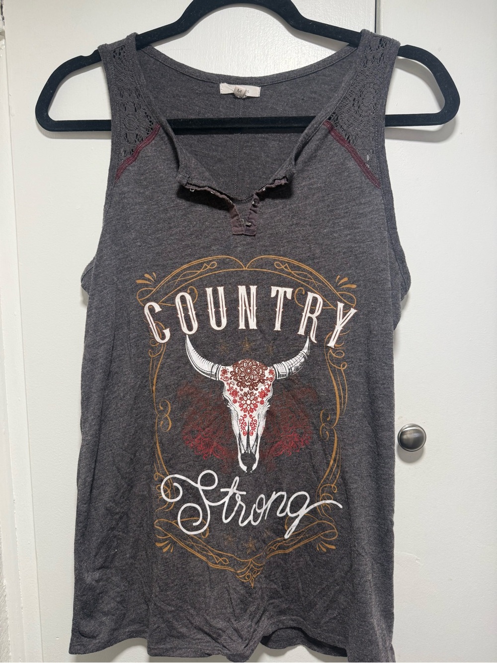 Maurices Charcoal Country-Style Graphic Tank with Bull Skull